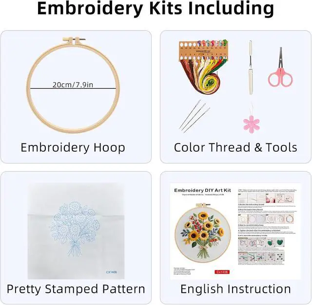 Alt view image 2 of 7 - Herdiese Embroidery Kit for Beginners & Adults with Flower Pattern | Stamped Cross Stitch Kit Including Fabric, Hoop, Threads, Needles & Instructions, Complete DIY Hand Sewing Craft Set