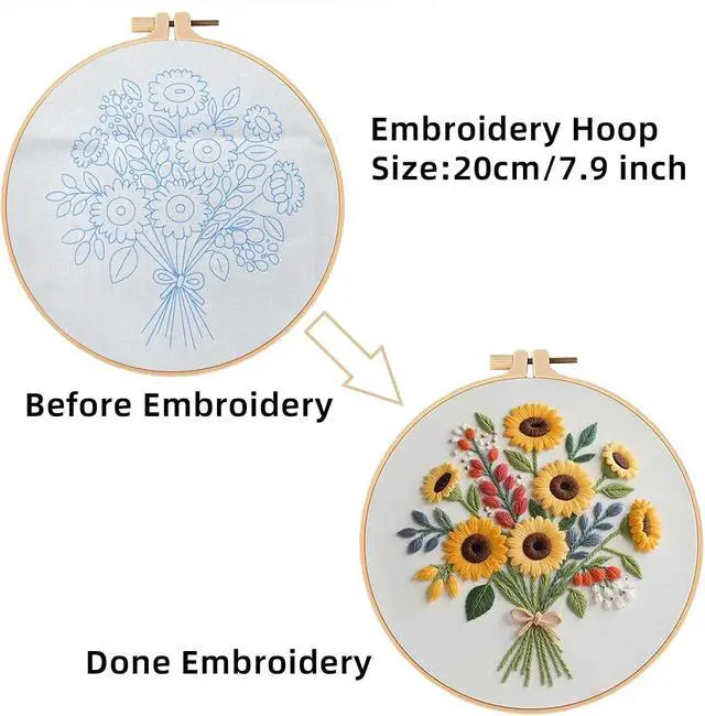 Alt view image 3 of 7 - Herdiese Embroidery Kit for Beginners & Adults with Flower Pattern | Stamped Cross Stitch Kit Including Fabric, Hoop, Threads, Needles & Instructions, Complete DIY Hand Sewing Craft Set