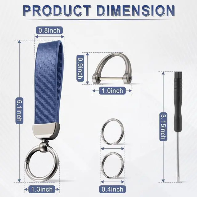 Alt view image 2 of 6 - JUSTTOP Leather Keychain, Carbon Fiber Car Key Chain with Anti-Lost D-Ring and 2 Key Ring, Keychain Wristlet, Car Accessories, Universal Keychain for Men and Women (Blue)