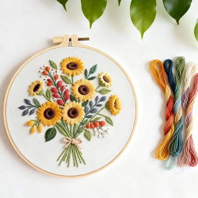 Alt view image 5 of 7 - Herdiese Embroidery Kit for Beginners & Adults with Flower Pattern | Stamped Cross Stitch Kit Including Fabric, Hoop, Threads, Needles & Instructions, Complete DIY Hand Sewing Craft Set