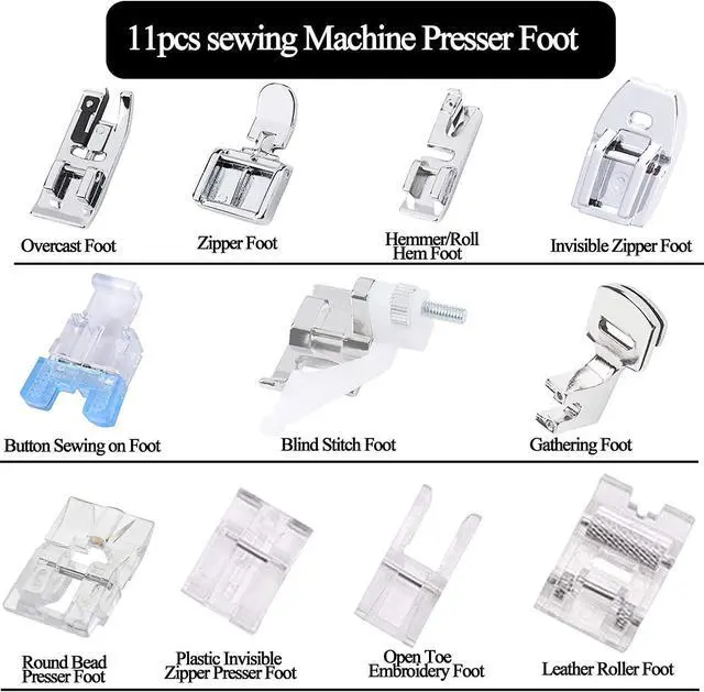 Alt view image 2 of 6 - ZKSM 11 Pcs Presser Feet, Sewing Machine Presser Walking Feet Kit Compatible for Brother Babylock Janome Elna Toyota New Home and Low Shank Sewing Machines