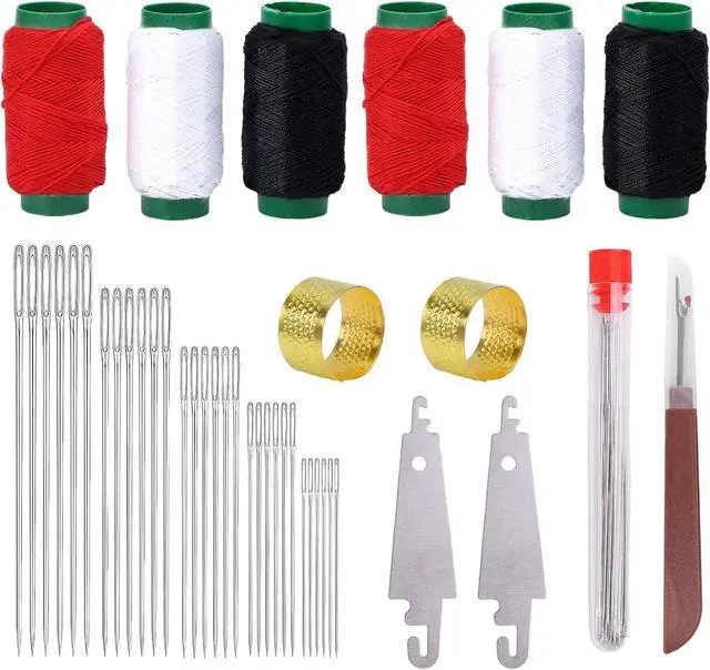 Main image of NTSDD 37 Pcs Large Eye Sewing Needles Kit for Hand Sewing with Threader | Includes thread, 2 threaders, 2 thimbles and seam ripper for clothing repairs, crafts, quilting and emergency sewing
