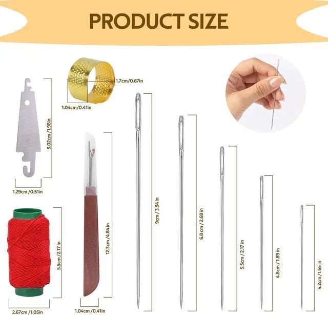 Alt view image 2 of 7 - NTSDD 37 Pcs Large Eye Sewing Needles Kit for Hand Sewing with Threader | Includes thread, 2 threaders, 2 thimbles and seam ripper for clothing repairs, crafts, quilting and emergency sewing