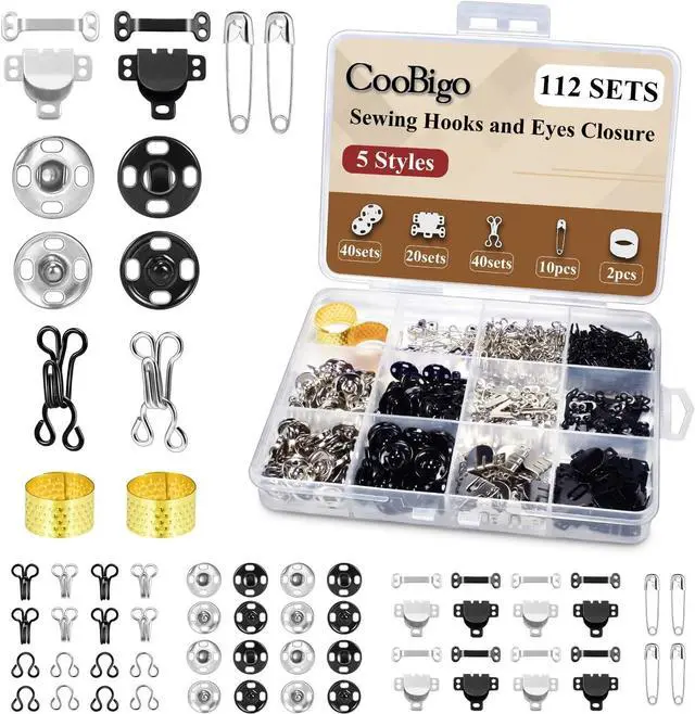 Main image of Hook and Eye Sewing Set Snap Button Kit with Bra Hooks & Skirt Hooks and Eyes Latches for Different Options for Sewing Closures,3 Styles Sewing Fasteners for Clothing