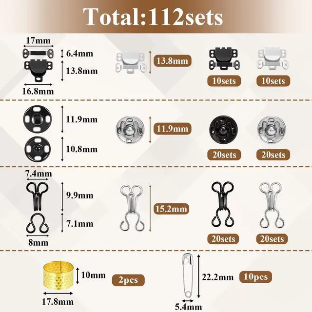Alt view image 2 of 7 - Hook and Eye Sewing Set Snap Button Kit with Bra Hooks & Skirt Hooks and Eyes Latches for Different Options for Sewing Closures,3 Styles Sewing Fasteners for Clothing