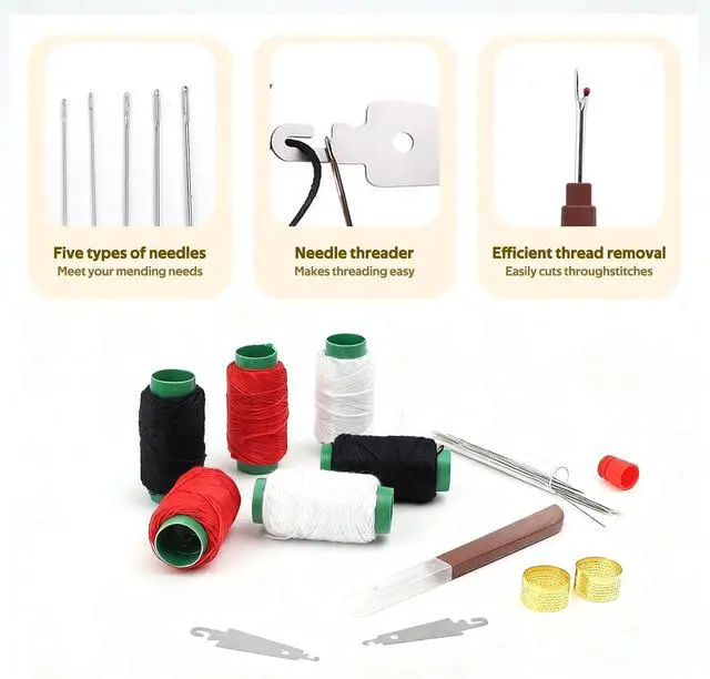 Alt view image 7 of 7 - NTSDD 37 Pcs Large Eye Sewing Needles Kit for Hand Sewing with Threader | Includes thread, 2 threaders, 2 thimbles and seam ripper for clothing repairs, crafts, quilting and emergency sewing