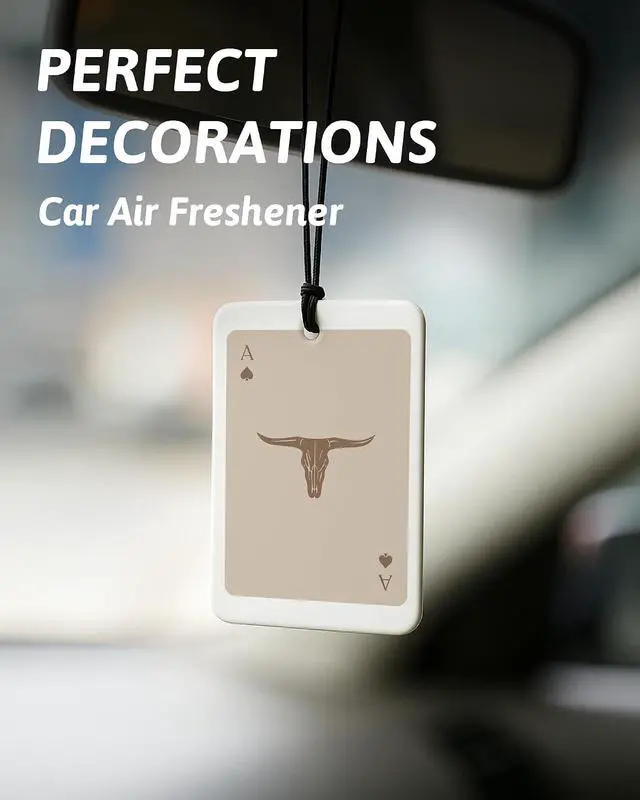 Alt view image 3 of 7 - Boho Beige Western Car Air Freshener 4 Pcs, Preppy Cowgirl Cow Skull Cactus Ace Card Hanging Air Freshener for Cars Closet Drawer Books, Cute Western Car Accessories Mirror Decor for Women