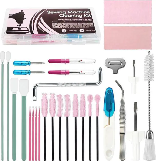 Main image of Prelady 30Pcs Sewing Machine Cleaning Kit, Durable Storage Box, Multi Brushes & Screwdriver, Universal Maintenance Tools for Household Sewing Machines