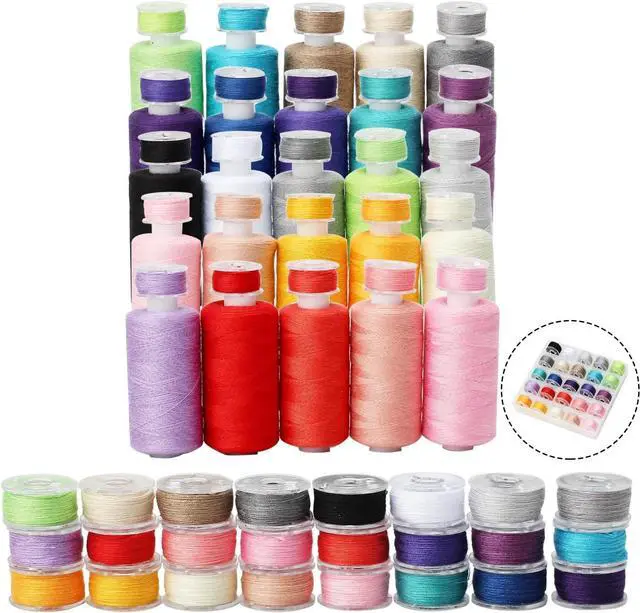 Main image of 50Pcs Bobbins Sewing Threads Kit 25 Colors 500 Yards Sewing Polyester Thread Spools with 25Pcs Same Color Prewound Bobbins for Hand Sewing DIY Emergency Travel Sewing Machine Use (25 Colors)