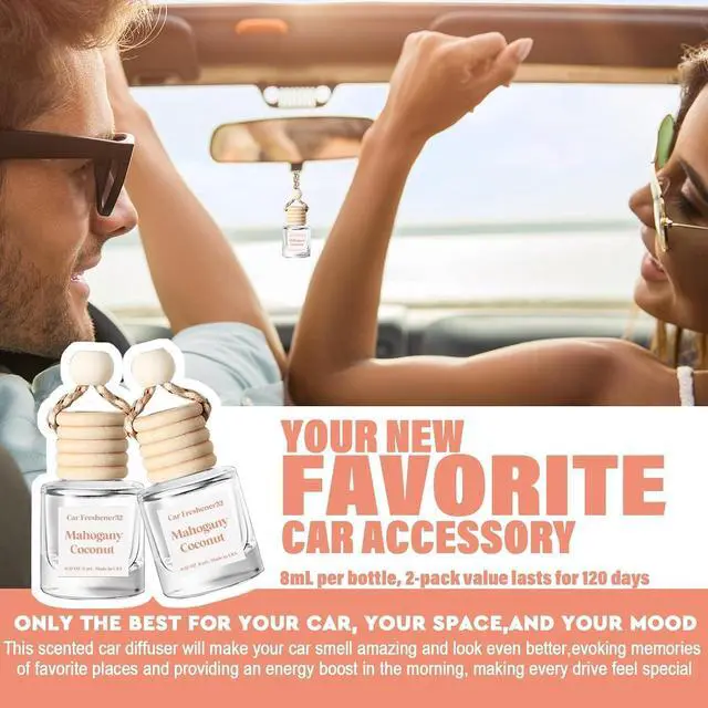 Alt view image 2 of 7 - C Classy Hanging Car Air Freshener 2 Pack, Mahogany Coconut Essential Oil Diffuser, Long-Lasting Fragrance, Cute Glass Bottle Car Accessories for Women & Men, Made in USA