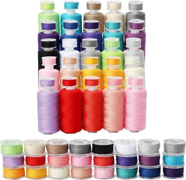 Alt view image 3 of 7 - 50Pcs Bobbins Sewing Threads Kit 25 Colors 500 Yards Sewing Polyester Thread Spools with 25Pcs Same Color Prewound Bobbins for Hand Sewing DIY Emergency Travel Sewing Machine Use (25 Colors)