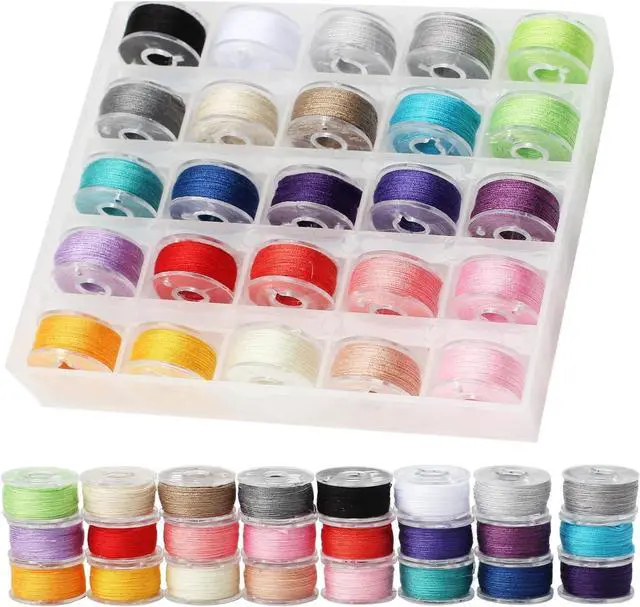 Alt view image 4 of 7 - 50Pcs Bobbins Sewing Threads Kit 25 Colors 500 Yards Sewing Polyester Thread Spools with 25Pcs Same Color Prewound Bobbins for Hand Sewing DIY Emergency Travel Sewing Machine Use (25 Colors)