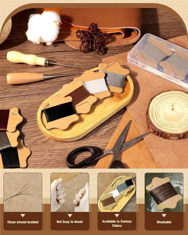 Alt view image 4 of 6 - FIVEIZERO Upholstery Repair Sewing Kit, Leather Sewing Kit, 126 Yards Upholstery Thread&7Pcs Heavy Duty Needles, Leather Thread, Curved Needles for Quilting & Hand Stitching (3 Colors)