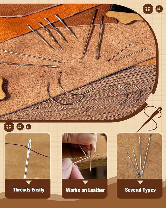 Alt view image 3 of 6 - FIVEIZERO Upholstery Repair Sewing Kit, Leather Sewing Kit, 126 Yards Upholstery Thread&7Pcs Heavy Duty Needles, Leather Thread, Curved Needles for Quilting & Hand Stitching (3 Colors)