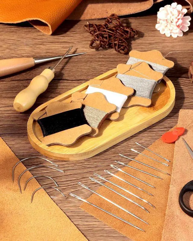 Alt view image 5 of 6 - FIVEIZERO Upholstery Repair Sewing Kit, Leather Sewing Kit, 126 Yards Upholstery Thread&7Pcs Heavy Duty Needles, Leather Thread, Curved Needles for Quilting & Hand Stitching (3 Colors)
