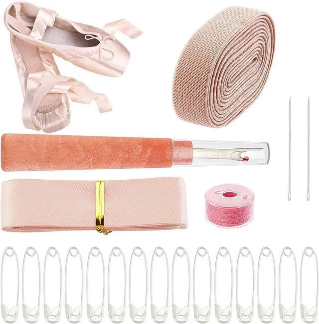 Main image of SUPERFINDINGS Pointe Shoe Professional Stitch and Sewing Kit Including Satin Ribbon, 2m Rubber Cord, 45m Sewing Thread, 2pc Leather Sewing Stitching Needle, 1pc Thread Cutter and Others