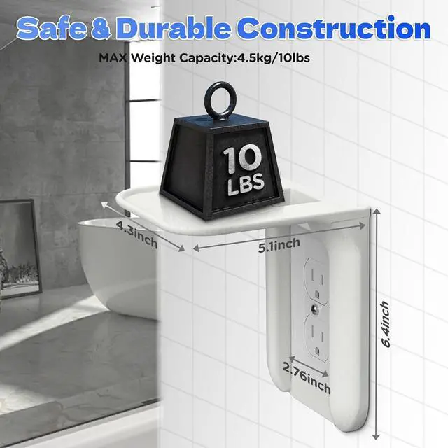 Alt view image 2 of 7 - Outlet Shelf Wall Bathroom Shelf, Bathroom Wall Decor for Google Home/Echo/Smart Speakers(up to 10lbs), Smart Home Decor, Toothbrush, Kitchen, Cell Phone, Space Saving Power Tools, White