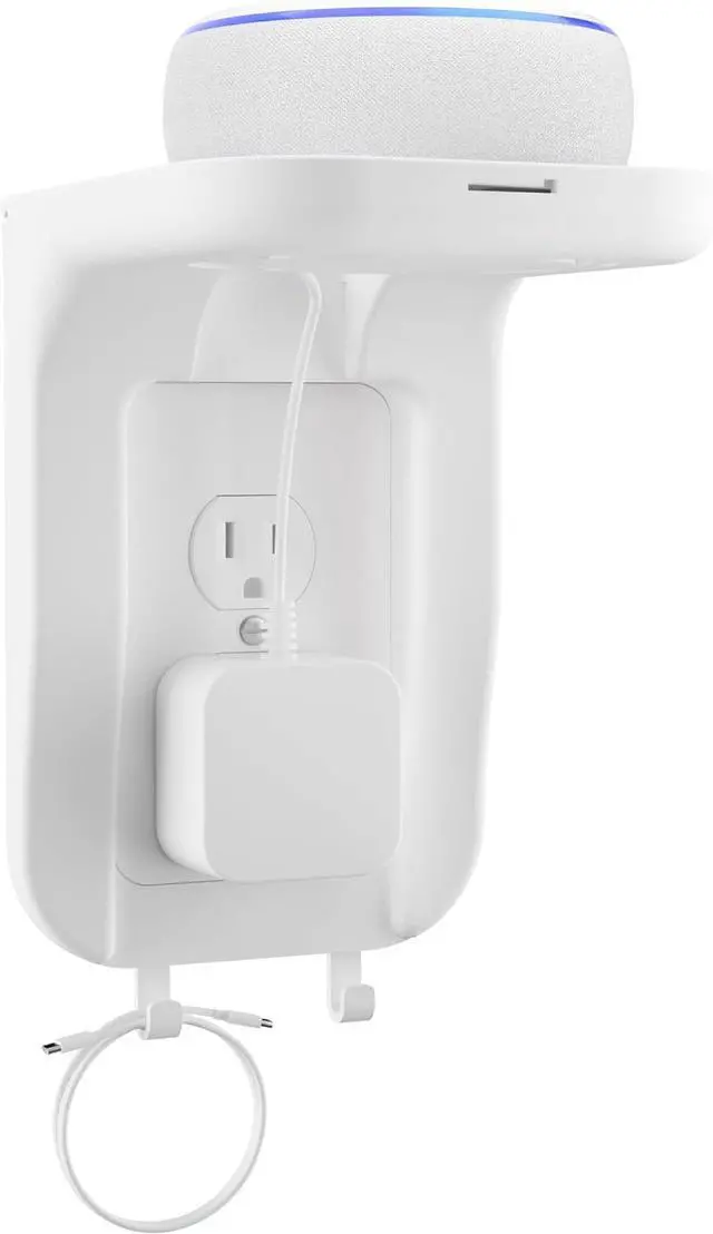 Main image of Suptek Wall Outlet Shelf, Home Wall Shelf Organizer for Outlets, Perfect for Bathroom, Kitchen, Bedrooms,Ideal for Cell Phone,Speaker up to 20lbs,with Cable Management and Detachable Hooks,White(S3W)