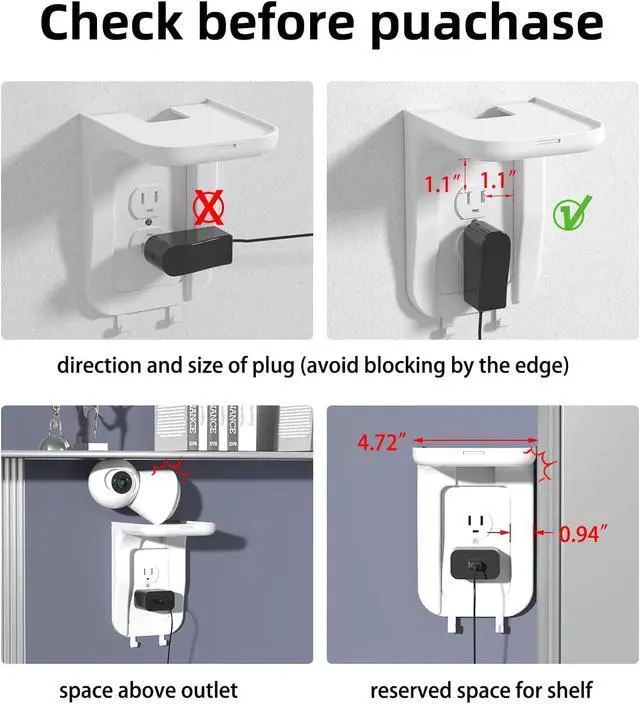 Alt view image 4 of 7 - Suptek Wall Outlet Shelf, Home Wall Shelf Organizer for Outlets, Perfect for Bathroom, Kitchen, Bedrooms,Ideal for Cell Phone,Speaker up to 20lbs,with Cable Management and Detachable Hooks,White(S3W)