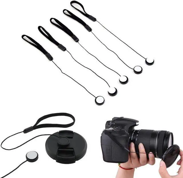 Main image of VizGiz 5 Pack Camera Lens Cap Keeper Lanyard String Anti-lost Self-adhesive Lens Cap Holder Leash Tether for Canon Sony Nikon Sigma Tamron DSLR Camera Lenses Travel Outdoor Photography Studio Shoot