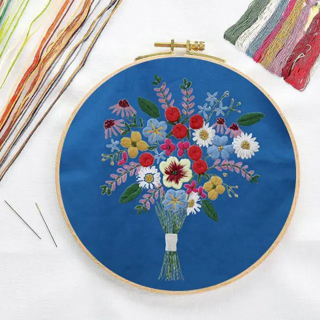 Alt view image 3 of 7 - CREAWONDER Canvas Tote Bag Embroidery Kit with Pattern for Beginners, Arts and DIY Embroidery Crafts Kits for Adults, Include Instructions, Thimble, Embroidery Hoops, Color Threads and Tool