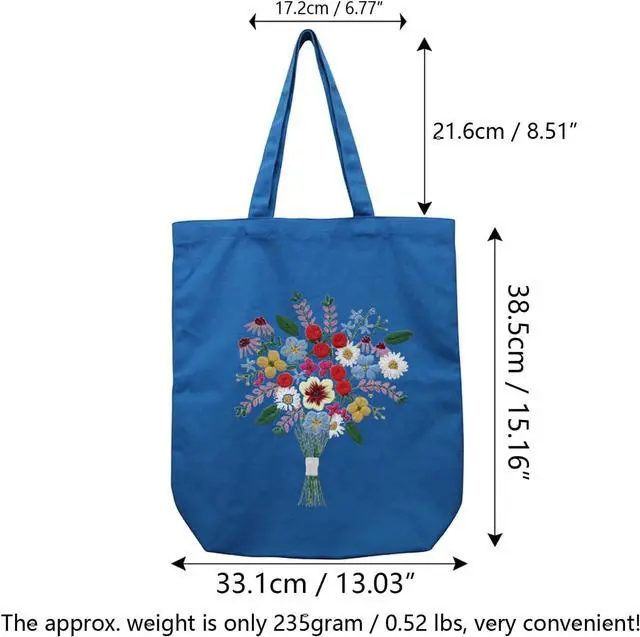 Alt view image 6 of 7 - CREAWONDER Canvas Tote Bag Embroidery Kit with Pattern for Beginners, Arts and DIY Embroidery Crafts Kits for Adults, Include Instructions, Thimble, Embroidery Hoops, Color Threads and Tool