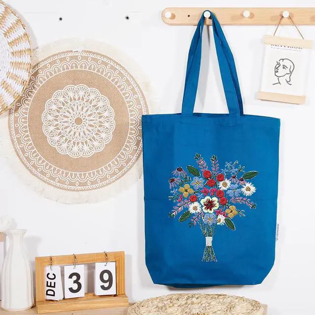 Alt view image 7 of 7 - CREAWONDER Canvas Tote Bag Embroidery Kit with Pattern for Beginners, Arts and DIY Embroidery Crafts Kits for Adults, Include Instructions, Thimble, Embroidery Hoops, Color Threads and Tool