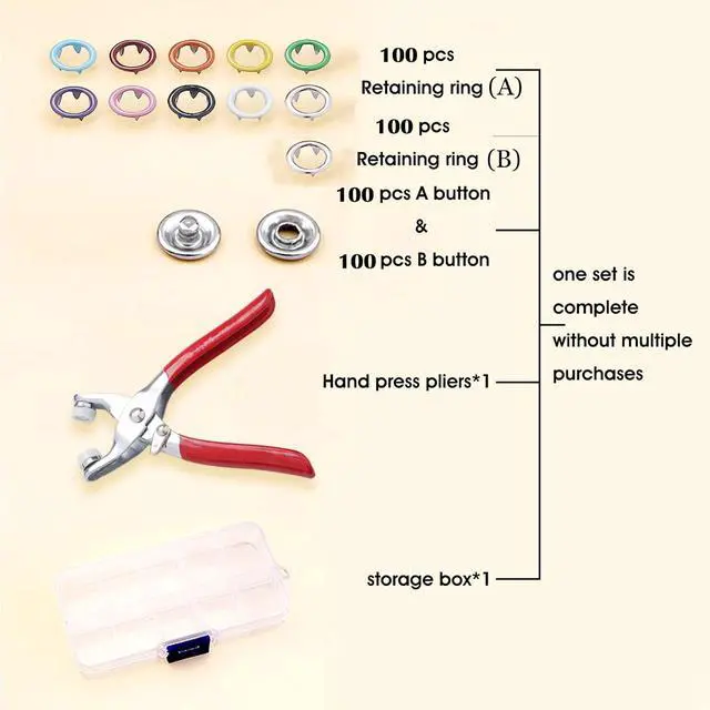 Alt view image 3 of 6 - GTAAOY 9.5 mm Metal Snaps Buttons with Snap Pliers, 100 Set, 10 Colors | No-Sew Buttons, Snap Fastener Pliers Press Tool Kit for Fabric, Baby Clothing, Bibs, Shirts, Dish Towel, Upholstery, Crafts
