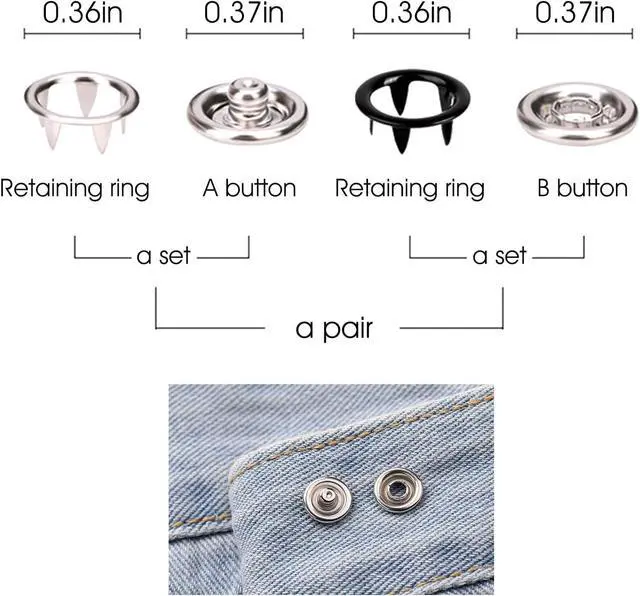 Alt view image 4 of 6 - GTAAOY 9.5 mm Metal Snaps Buttons with Snap Pliers, 100 Set, 10 Colors | No-Sew Buttons, Snap Fastener Pliers Press Tool Kit for Fabric, Baby Clothing, Bibs, Shirts, Dish Towel, Upholstery, Crafts