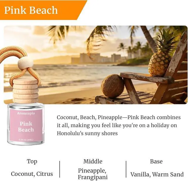 Alt view image 2 of 7 - Car Air Fresheners 2 Packs, Aromtopia Pink Beach Essential Oil Freshener for Cars, Cute Hanging Car Fragrance Diffuser for Women & Men, Long-Lasting Car Fragrance Gift