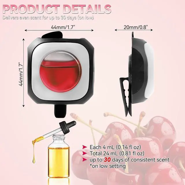 Alt view image 3 of 6 - Car Air Freshener Vent Clip 6 Pack 4ml Each Up to 180 Days Long Lasting Scent Odor Eliminator for Women Men(Fresh Cherry)