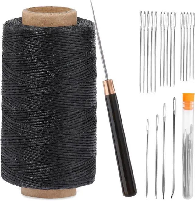 Main image of TLKKUE Upholstery Repair Sewing Thread Kit, 273 Yards Waxed Thread Black | Needles and Straight Awl, Heavy Duty Wax String Sewing Kit for Upholstery Repair Leather Crafting DIY Stitching (Black)
