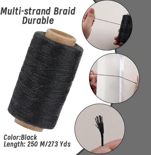 Alt view image 3 of 7 - TLKKUE Upholstery Repair Sewing Thread Kit, 273 Yards Waxed Thread Black | Needles and Straight Awl, Heavy Duty Wax String Sewing Kit for Upholstery Repair Leather Crafting DIY Stitching (Black)