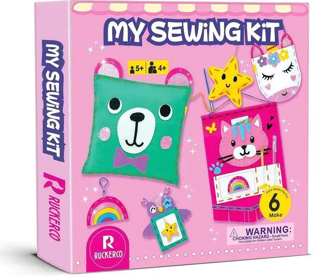 Main image of R RUCKERCO Sewing Kit for Kids Ages 4-8, My First Sewing Kit with 6 Easy DIY Felt Projects, Learn to Sew Beginner Arts and Crafts, Stuffed Animal & Pillow Craft Gift for Girls Boys Ages 6-10