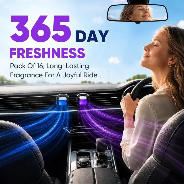 Alt view image 4 of 7 - 16 Pack Car Air Freshener Vent Clips, 4 Plant-Based Scents, Car Fresheners | 16 car vent air fresheners with plant-based fragrance extracts; 4 each in Pineapple, Lavender, Ocean and New Car