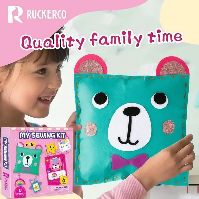 Alt view image 3 of 5 - R RUCKERCO Sewing Kit for Kids Ages 4-8, My First Sewing Kit with 6 Easy DIY Felt Projects, Learn to Sew Beginner Arts and Crafts, Stuffed Animal & Pillow Craft Gift for Girls Boys Ages 6-10