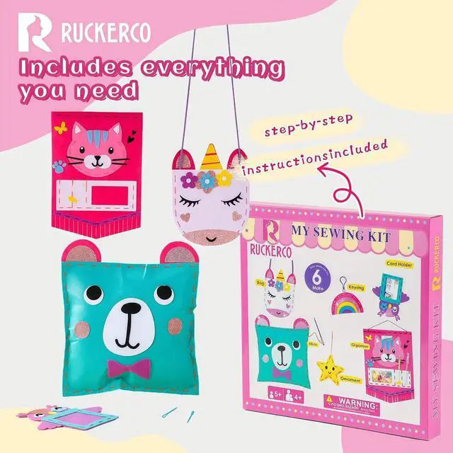 Alt view image 5 of 5 - R RUCKERCO Sewing Kit for Kids Ages 4-8, My First Sewing Kit with 6 Easy DIY Felt Projects, Learn to Sew Beginner Arts and Crafts, Stuffed Animal & Pillow Craft Gift for Girls Boys Ages 6-10