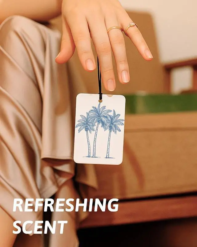 Alt view image 6 of 7 - Blue Beach Car Air Freshener 4 PCs, Preppy Girly Beach Shells Starfish Palm Trees Hanging Air Freshener for Cars Closet Drawer Books, Cute Beachy Car Accessories Mirror Decor for Women