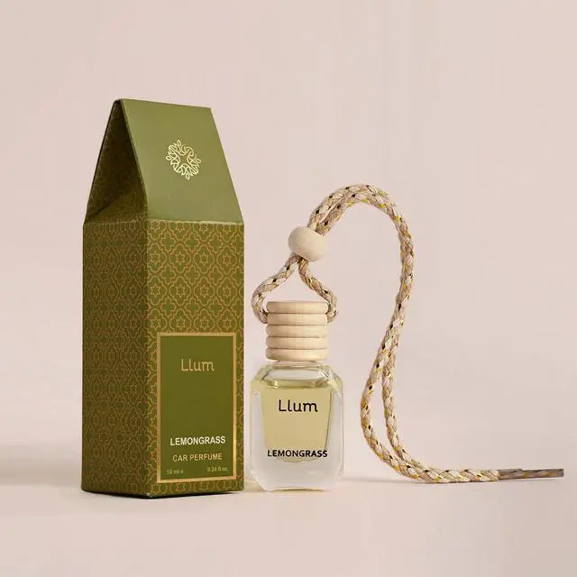 Main image of Llum Lemongrass Hanging Car Air Freshener Luxury Automotive Perfume Diffuser 10ml (0.34 fl oz), Long-Lasting Fragrance, Alcohol-Free Non-Toxic Car Scent, Glass Bottle With Wood Cap