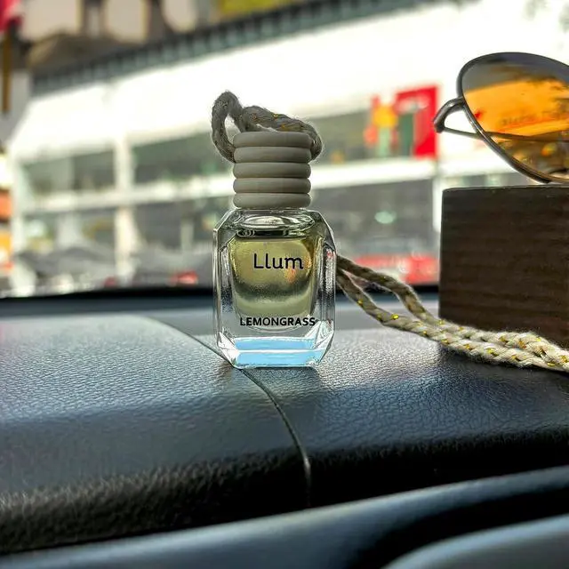 Alt view image 5 of 7 - Llum Lemongrass Hanging Car Air Freshener Luxury Automotive Perfume Diffuser 10ml (0.34 fl oz), Long-Lasting Fragrance, Alcohol-Free Non-Toxic Car Scent, Glass Bottle With Wood Cap