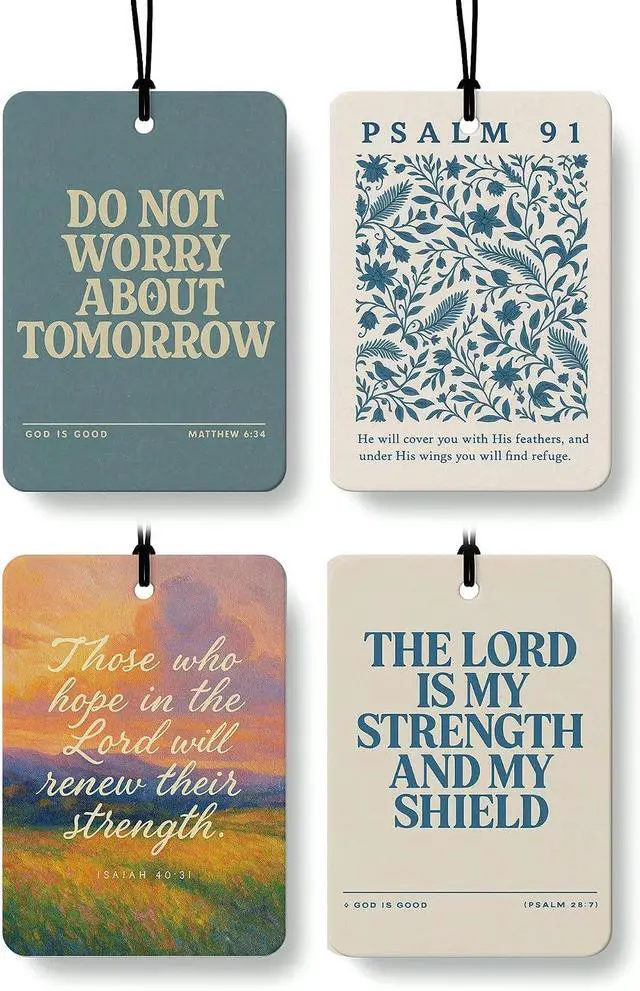 Main image of Christian Faith Car Air Freshener 4 Pcs Coconut Scented, Christian Car Accessories Mirror Decor for Women, Inspiration Bible Verse Floral Hanging Air Freshener for Cars Closet Drawer Books