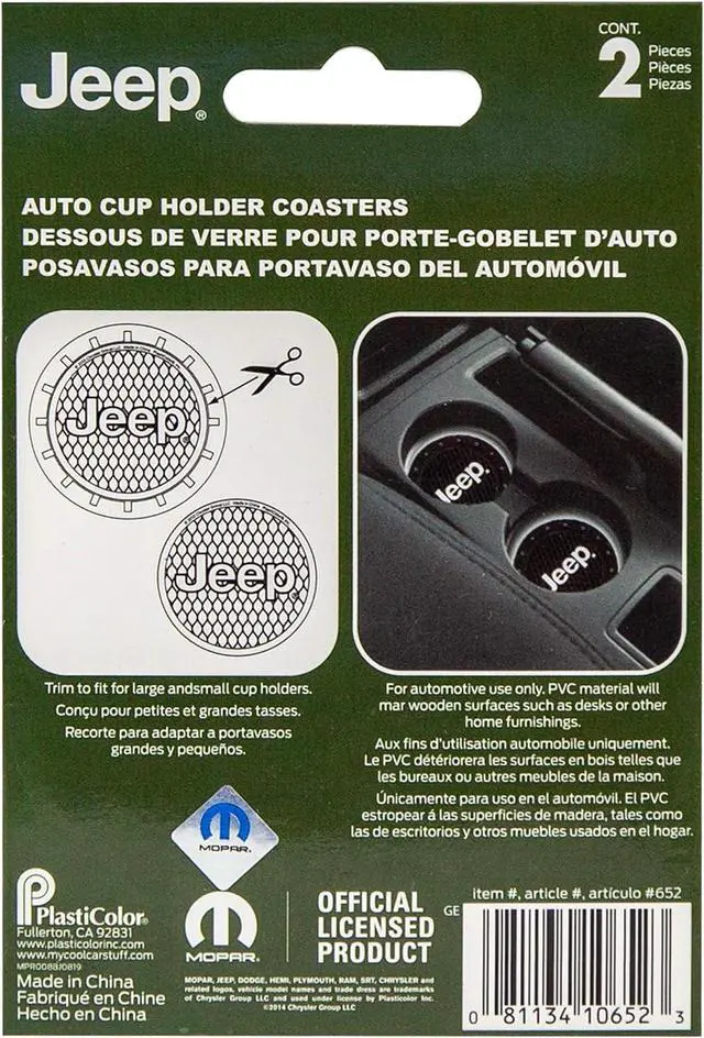 Alt view image 4 of 5 - Plasticolor 000652R01 Jeep Logo Auto Car Truck SUV Cup Holder Coaster 2-Pack , Black