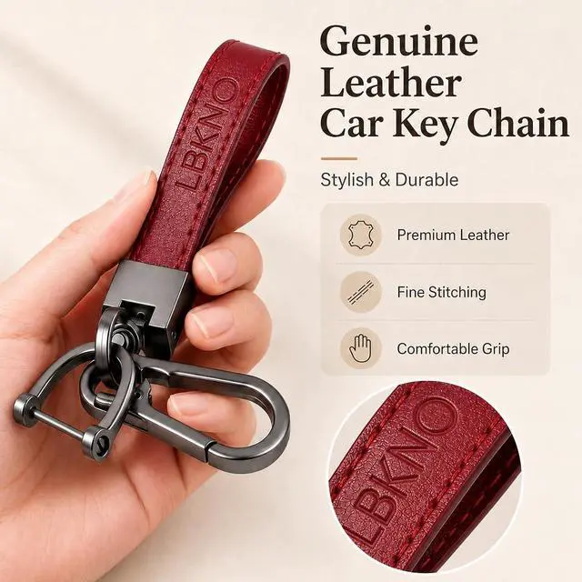 Alt view image 3 of 7 - Leather Car Keychain with Anti-Loss D-Ring for Key Fobs, for Men and Women | Durable Leather, Secure-Lock D-Ring, Rustproof Hardware, For Car And House Keys, Lightweight Daily Key Accessory