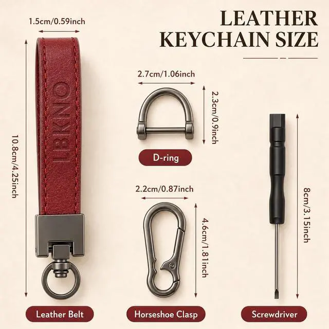 Alt view image 2 of 7 - Leather Car Keychain with Anti-Loss D-Ring for Key Fobs, for Men and Women | Durable Leather, Secure-Lock D-Ring, Rustproof Hardware, For Car And House Keys, Lightweight Daily Key Accessory