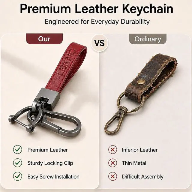 Alt view image 5 of 7 - Leather Car Keychain with Anti-Loss D-Ring for Key Fobs, for Men and Women | Durable Leather, Secure-Lock D-Ring, Rustproof Hardware, For Car And House Keys, Lightweight Daily Key Accessory