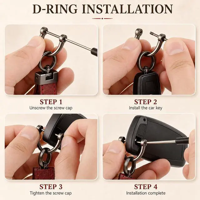 Alt view image 6 of 7 - Leather Car Keychain with Anti-Loss D-Ring for Key Fobs, for Men and Women | Durable Leather, Secure-Lock D-Ring, Rustproof Hardware, For Car And House Keys, Lightweight Daily Key Accessory