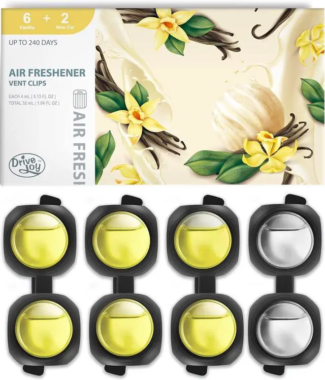 Main image of Car Air Freshener Vent Clips, 8 PK, 6 Vanilla, 2 New Car Scent, Provides Long-Lasting Scent, Up to 240 Days, Odor Eliminator