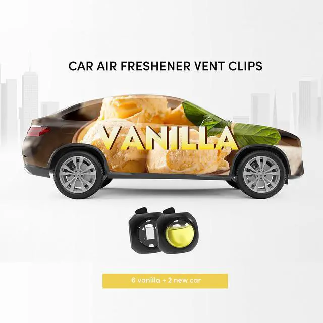 Alt view image 2 of 6 - Car Air Freshener Vent Clips, 8 PK, 6 Vanilla, 2 New Car Scent, Provides Long-Lasting Scent, Up to 240 Days, Odor Eliminator