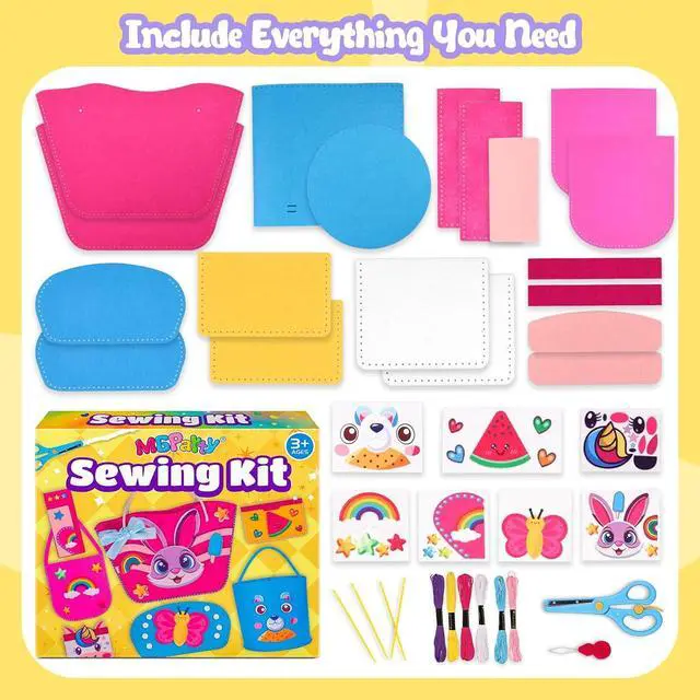 Alt view image 3 of 7 - MGparty My First Kids Sewing Kit, DIY Arts & Crafts Set with 7 Felt Bag Projects, Beginner Sewing Activities for Kids Ages 5+, Creative Learning Craft Kit, Birthday Gifts for Boys & Girls
