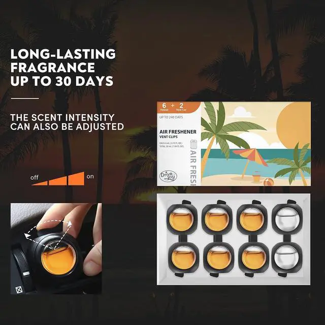 Alt view image 4 of 6 - DRIVEJOY Car Air Freshener Vent Clips, 8 PK, 6 Hawaiian, 2 New Car, Car Fresheners for Men Women, Up to 240 Days, Natural Odor Eliminator